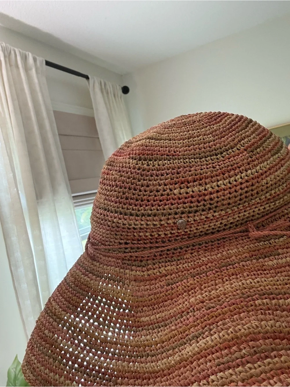 Helen Kaminski Coral Melange Raffia Woven Adjustable Sun Hat.